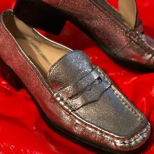 Zara Metallic Leather Penny Loafers